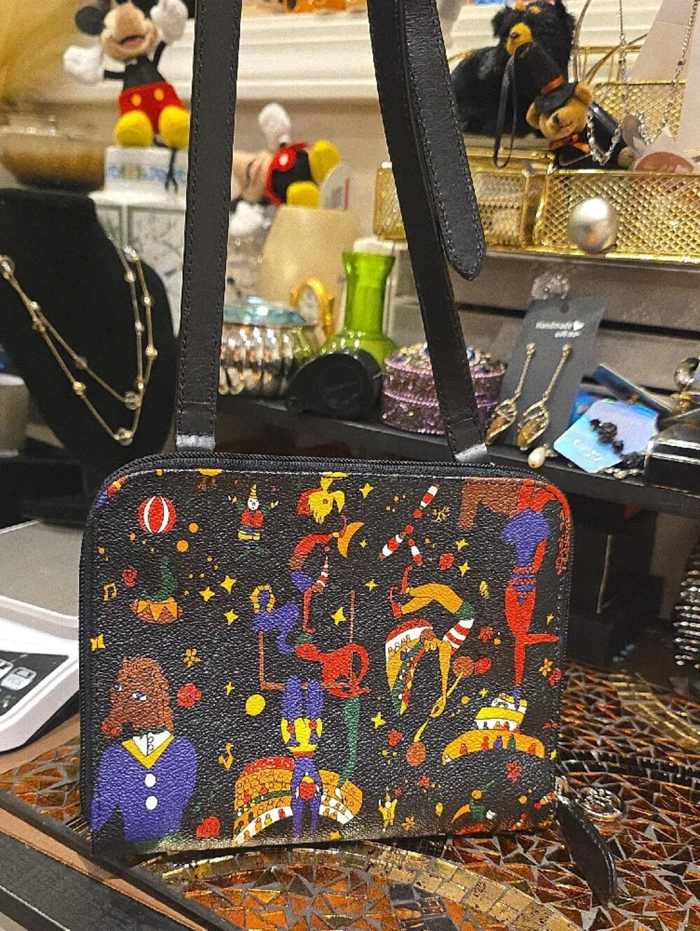Black Carnival Print Crossbody Bag